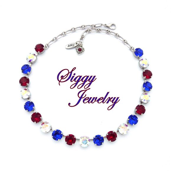 Swarovski Crystal Patriotic July 4th Necklace - Picture 1 of 8